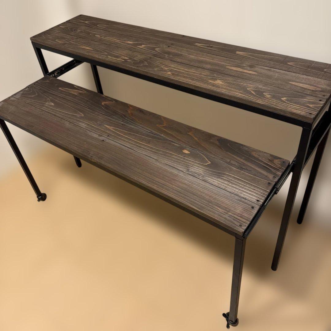 たん　 ダークブラウン木製二段テーブル,DT,電子ピアノ,ラック,植物