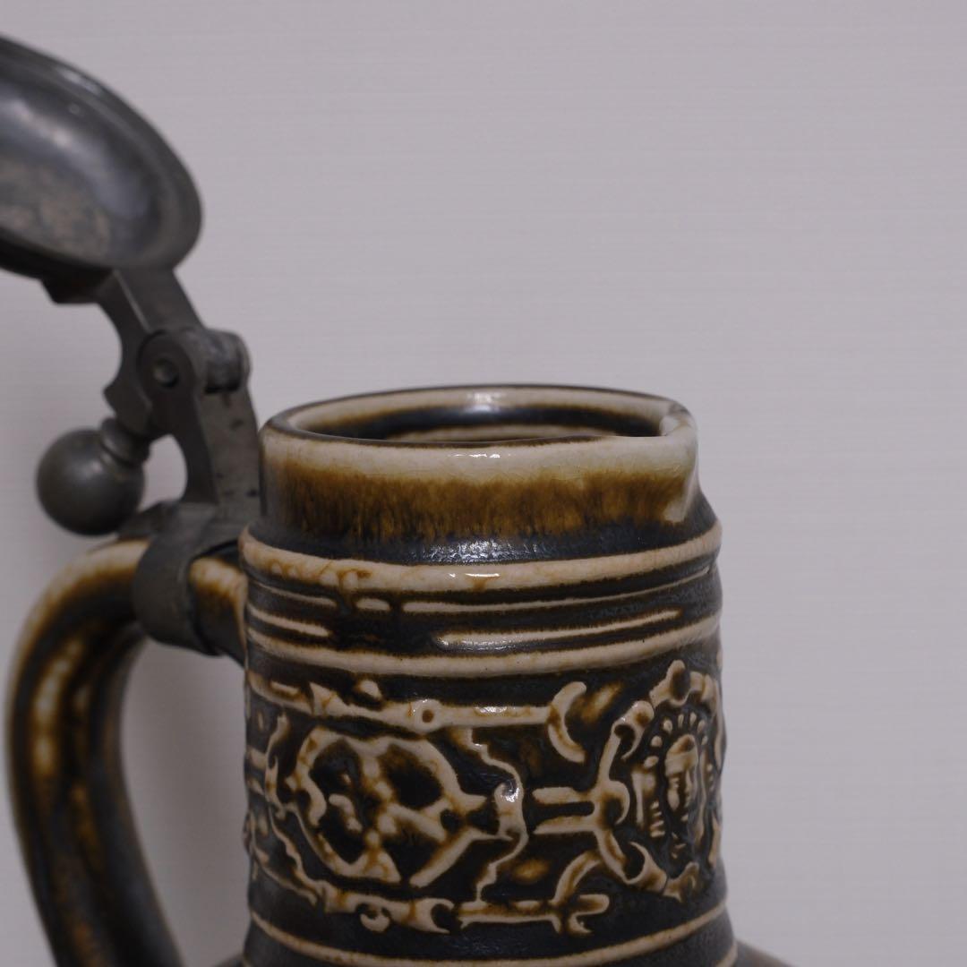 1960s ドイツ製 特大27cm ビアシュタイン 伝統レリーフ 蓋付マグ