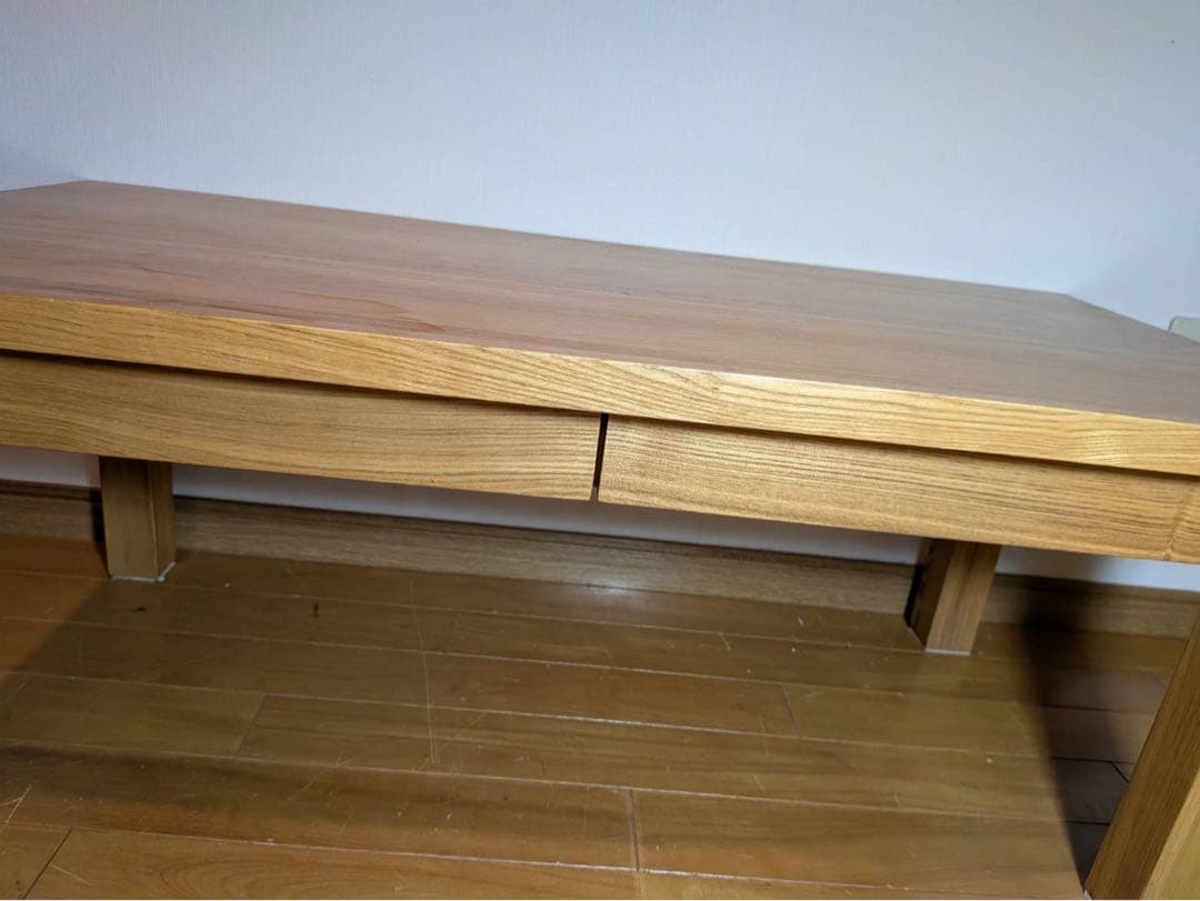 ■送料込■無印良品 木製ローテーブル 引出し センター机デスク タモ材天然木