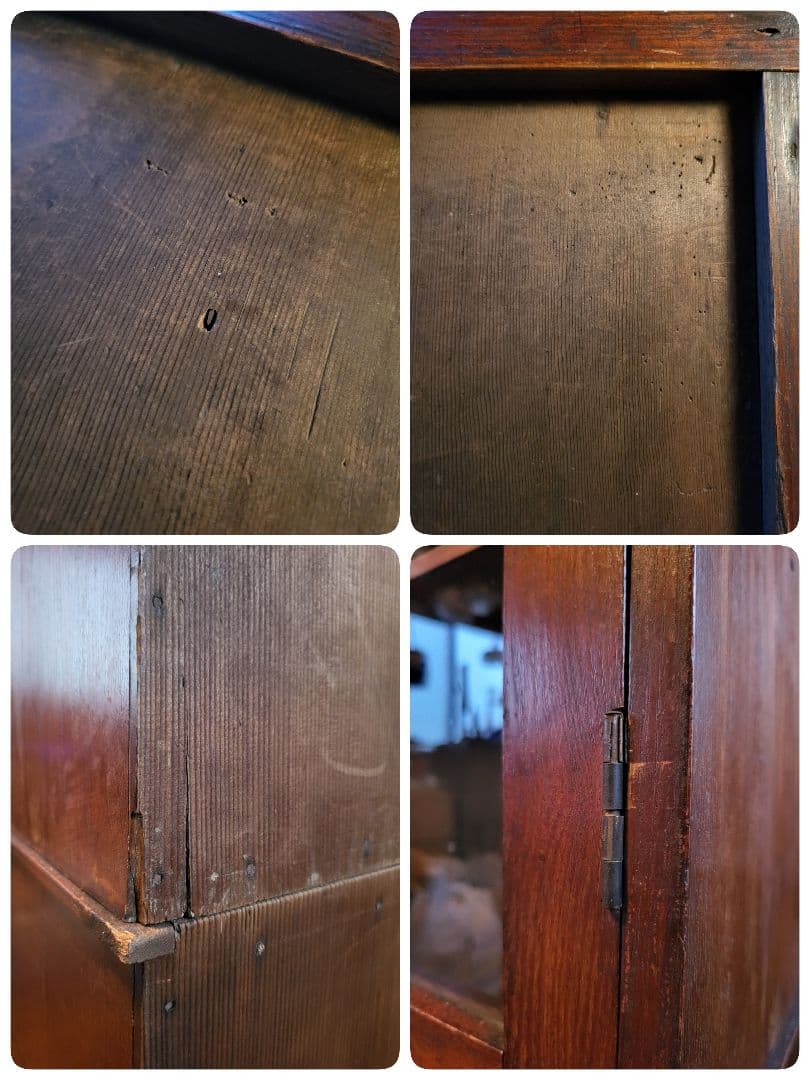 本棚　飾り棚　食器棚　収納棚　引き出し 2杯　ゆらゆらガラス　古家具