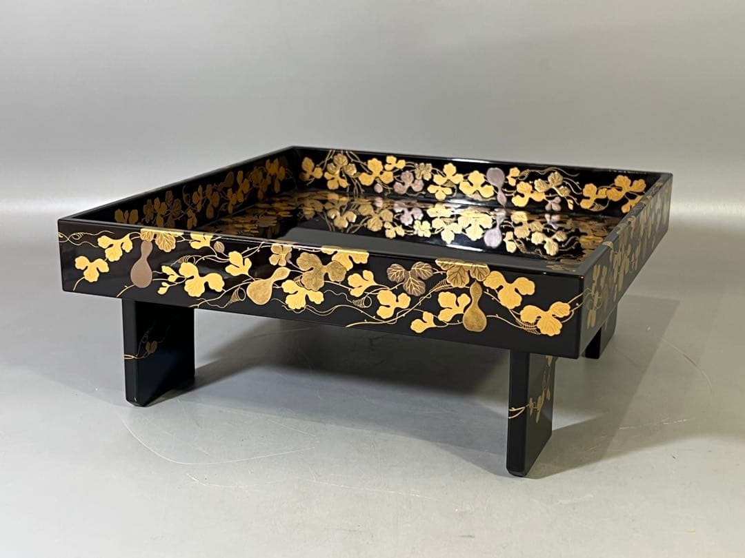 DT731 瓢箪纏蒔絵 四方盆 美品