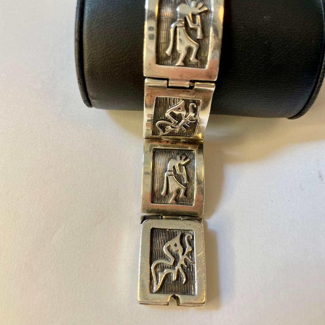 希少！ホピ族のオーバーレイシルバーブレスレット ココペリとバタフライ