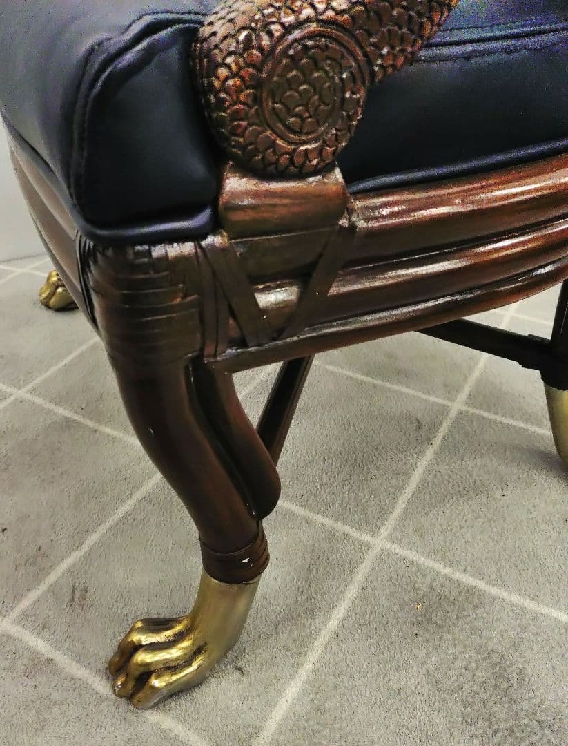 ヴィンテージ ブラックレザー 肘付きチェア アンティーク調チェア