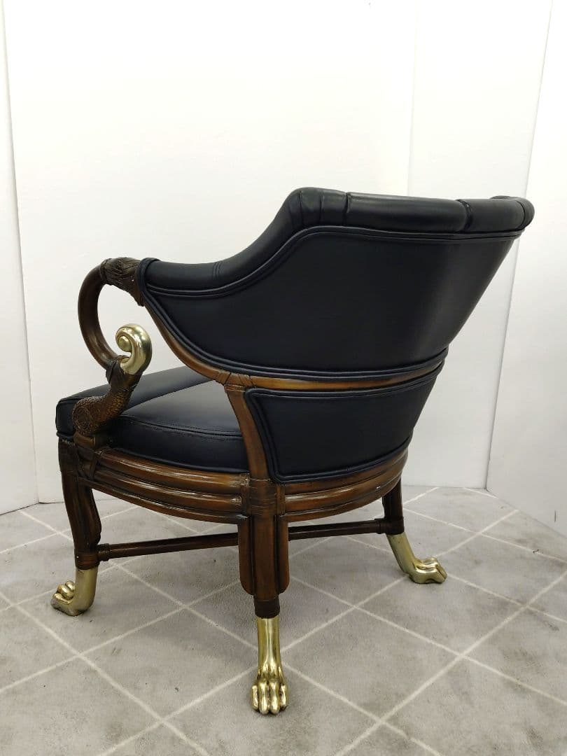 ヴィンテージ ブラックレザー 肘付きチェア アンティーク調チェア