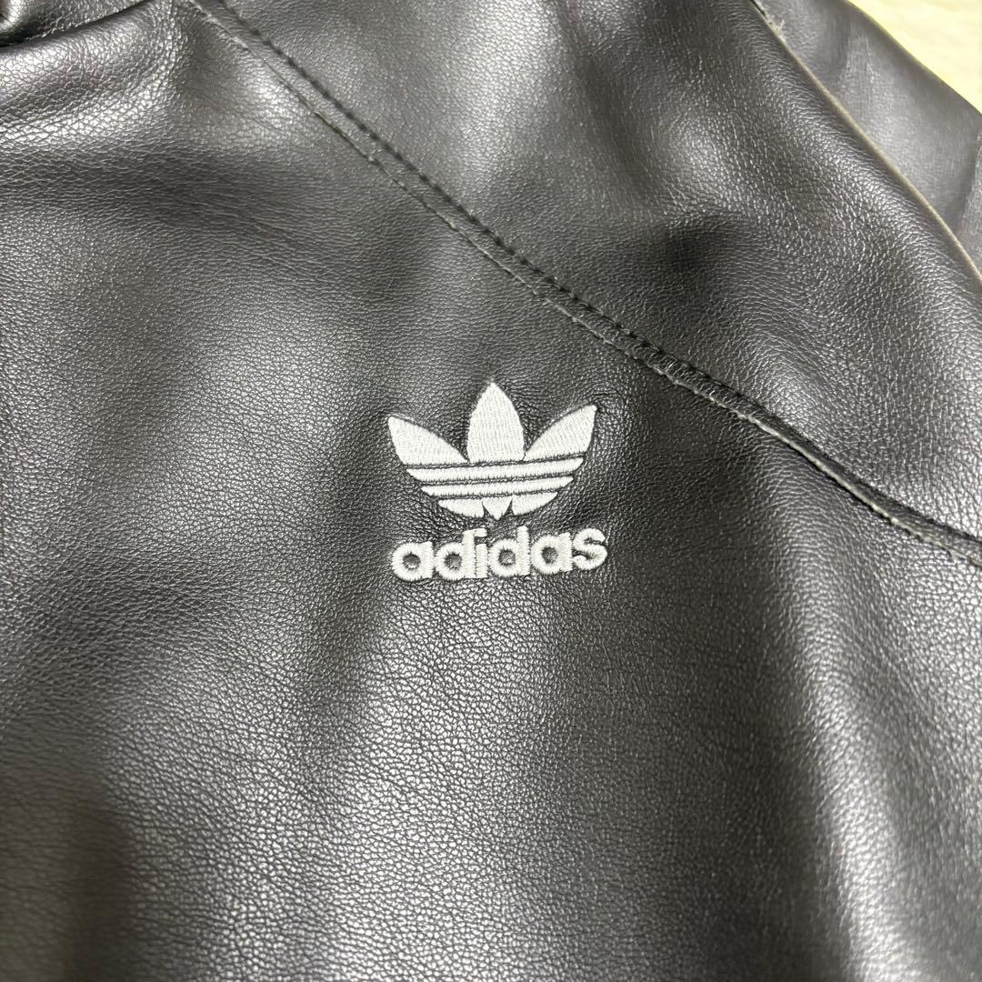 未使用タグ付　adidas フェイクレザージャケット ブルゾン ブラック 黒 L