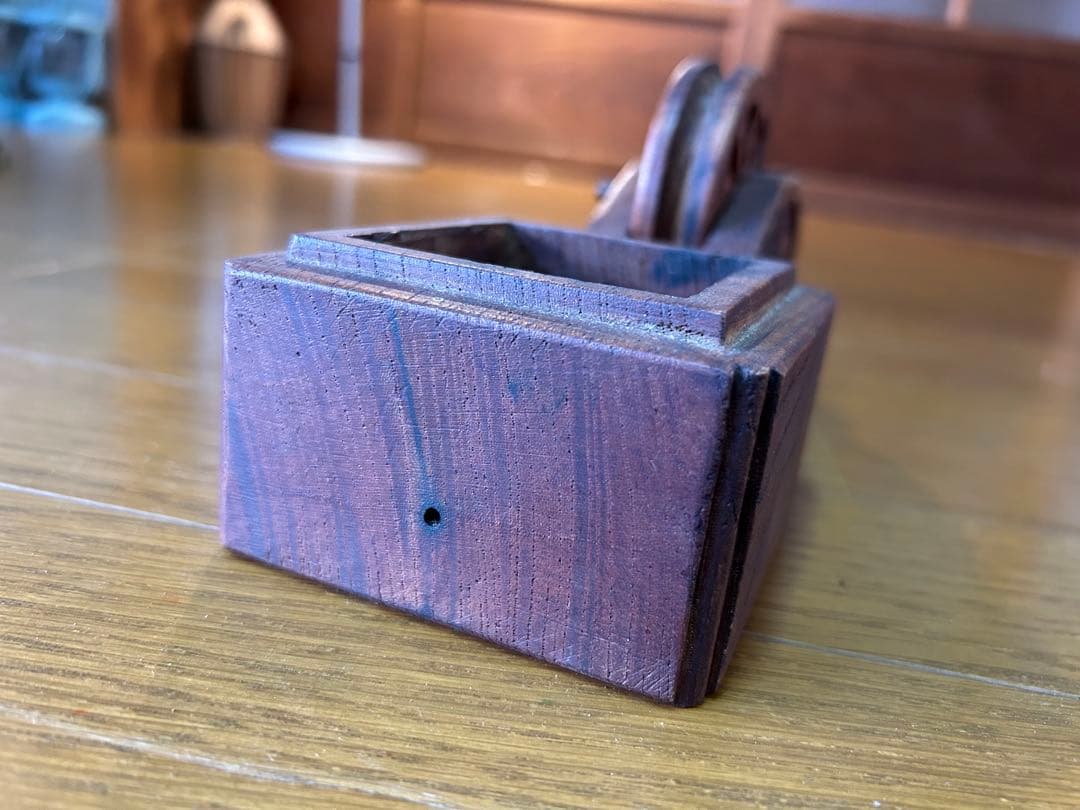 墨壺 大工道具 アンティーク 木製小物入れ 雲模様 レトロ インテリア 花器