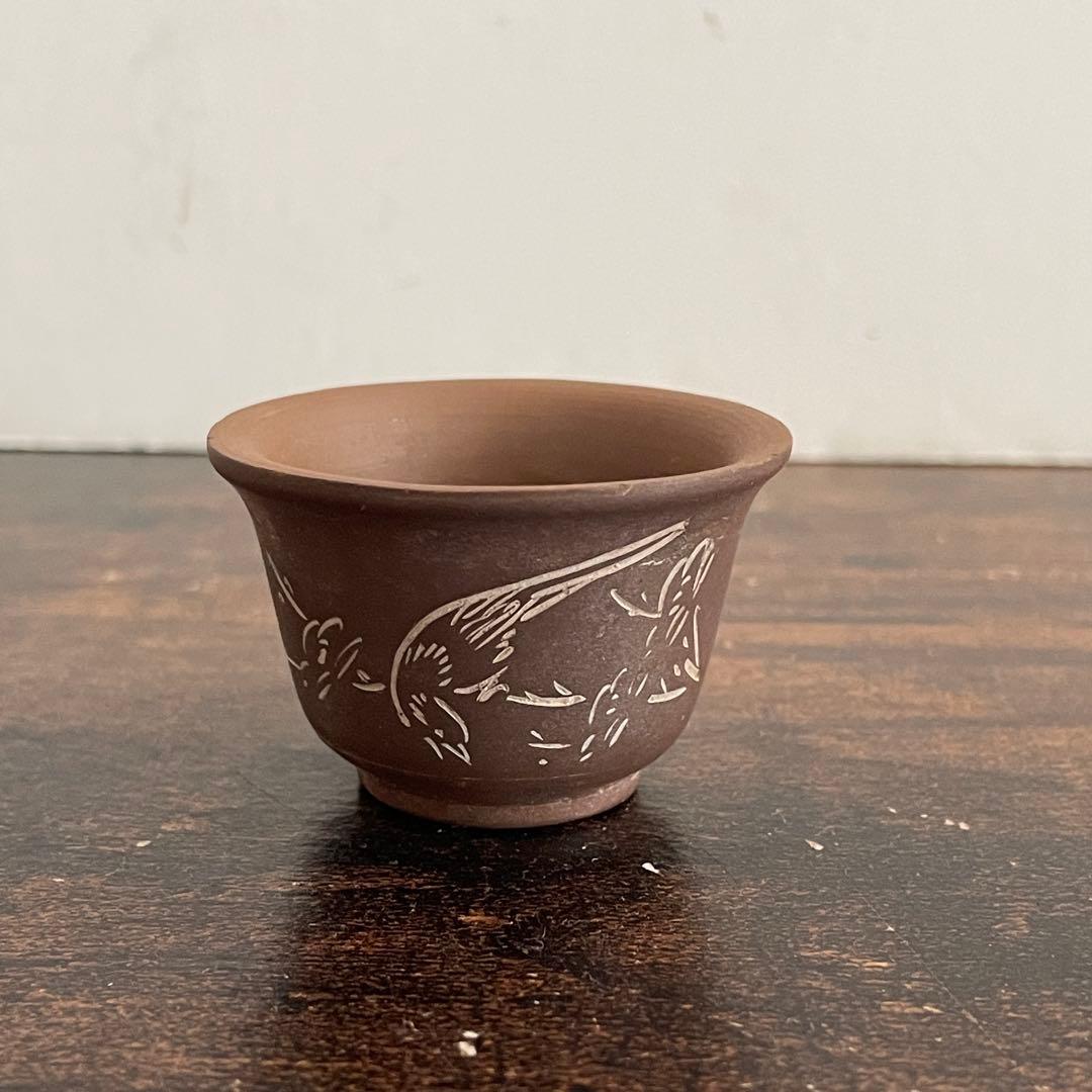 中国欽州窯花鳥紋 朱泥紫砂蓋物 急須 湯呑み5客茶器セット唐物『中国欽州』銘有り