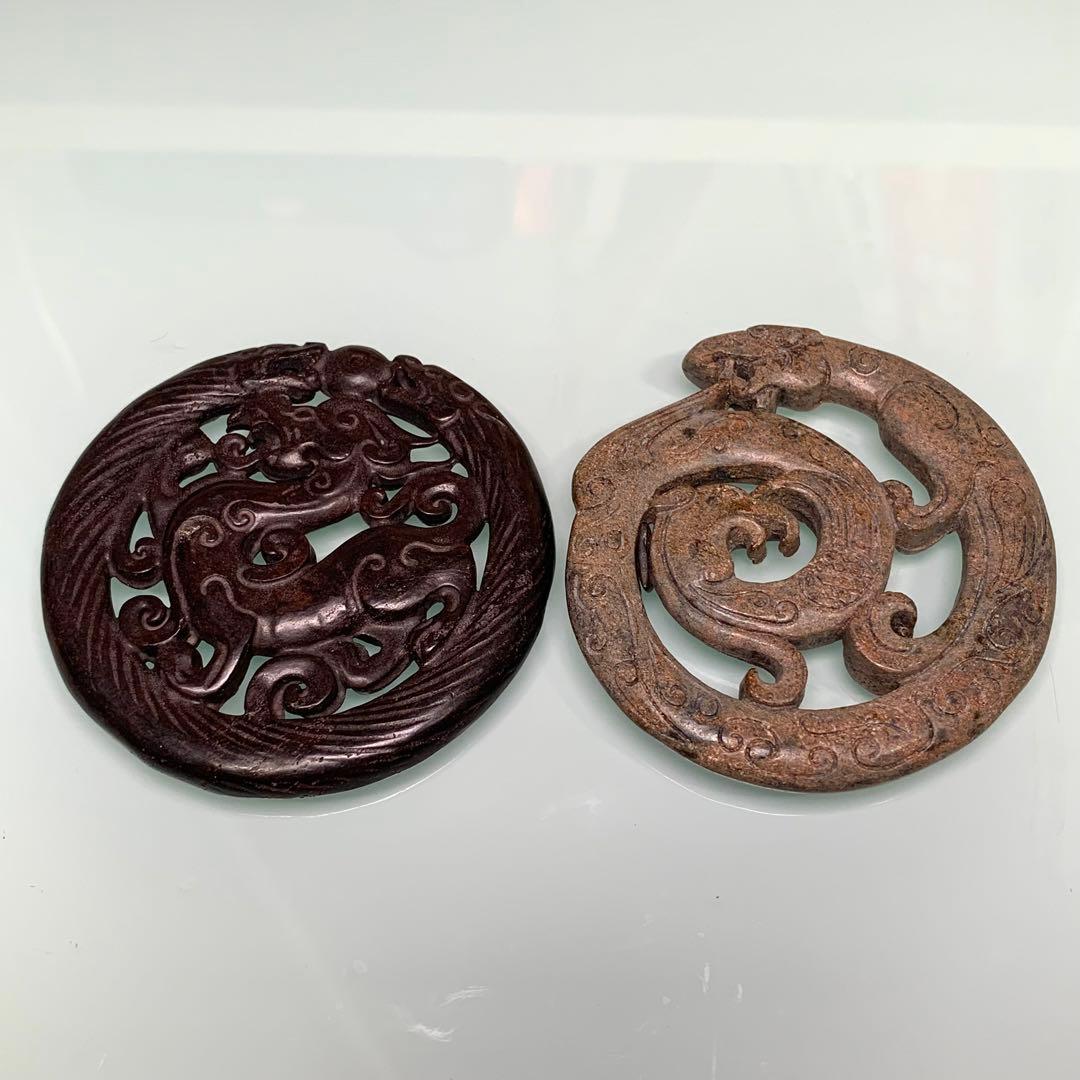 縁起物　神龍のトーテム 宇宙パワー 不思議の石鉄隕石　アンティーク　2点彫刻