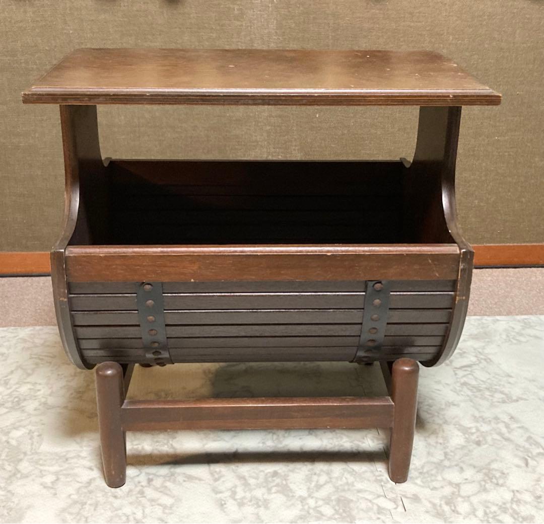 オールドカリモク　サイドテーブル　マガジンラック　花台　昭和レトロ