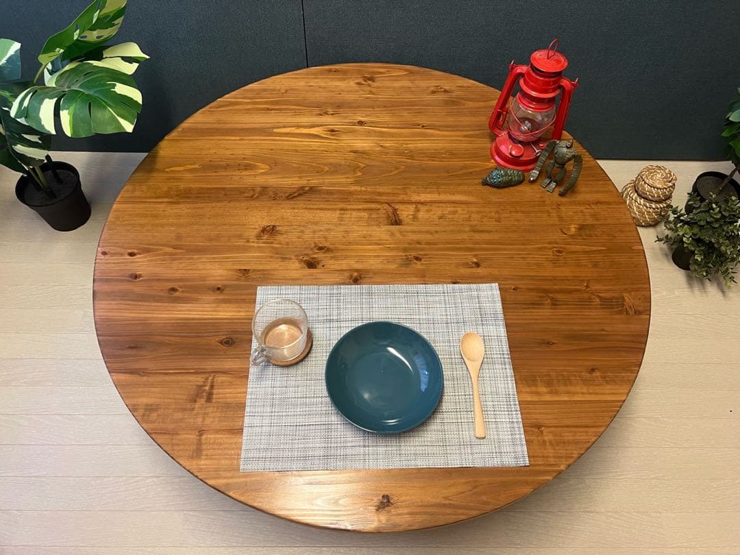 【送料無料】 ローテーブル 丸形 90cm 杉 オーク調 折りたたみ脚