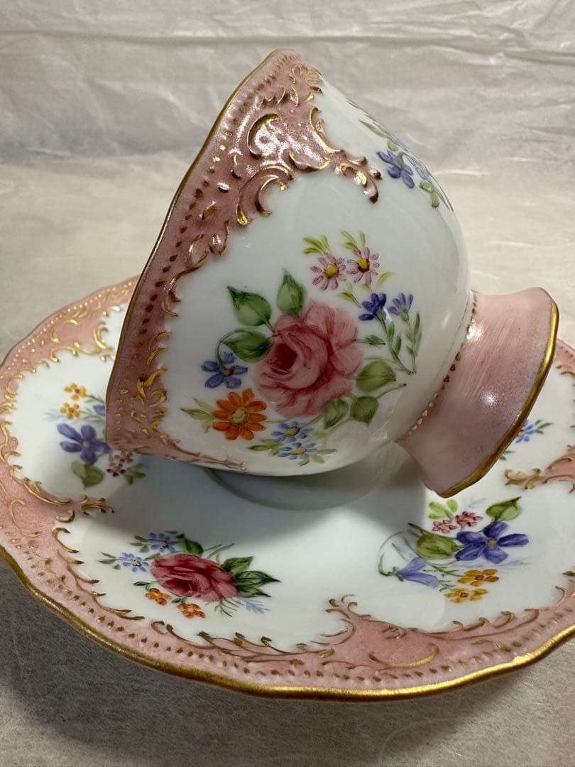 アンティーク　ドレスデン ティーカップ＆ソーサー　ヴィンテージ　一点物