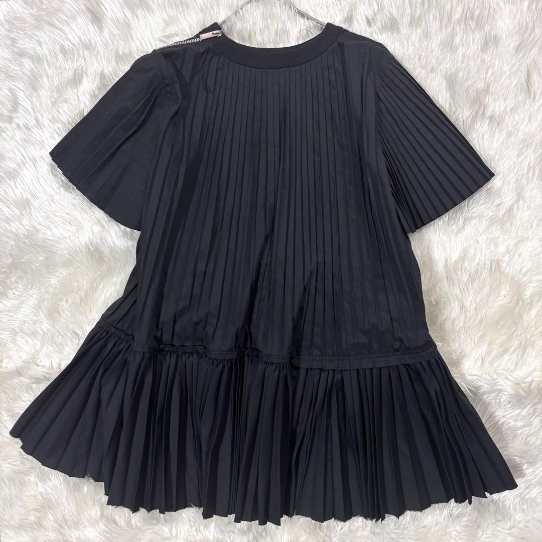 サカイ 半袖プリーツ ブラウス プルオーバー 黒 ブラック 1