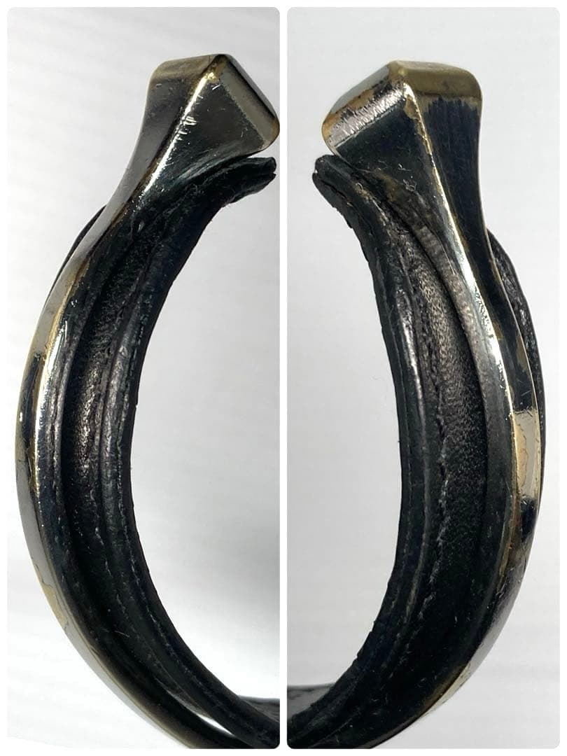 HERMES エルメス　レザー　シルバー金具　バングル　ブレスレット　ブラック