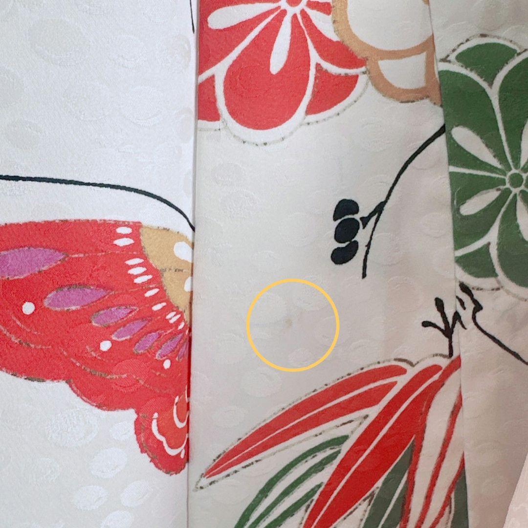 フルセット　七五三　７歳女の子　白系　蝶梅竹　レトロ　緑袋帯　簡単半衿　7075