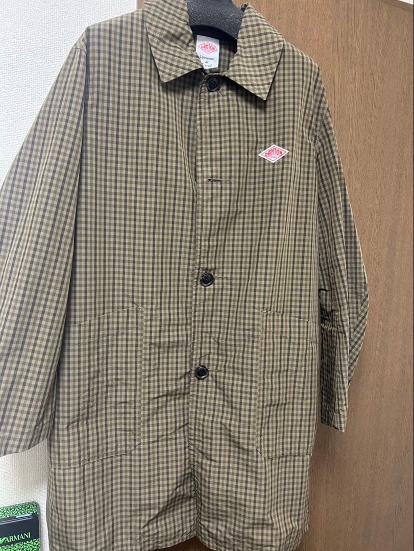 DANTON チェック柄 トレンチコート カーキ
