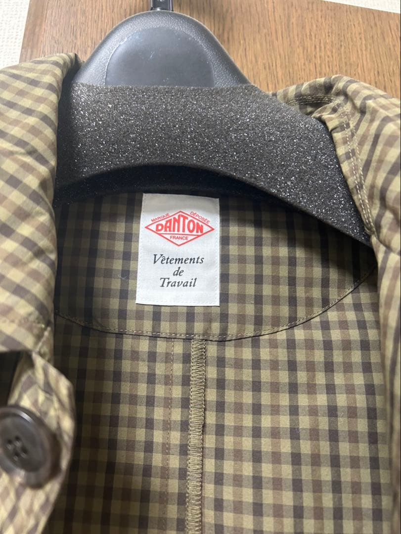 DANTON チェック柄 トレンチコート カーキ