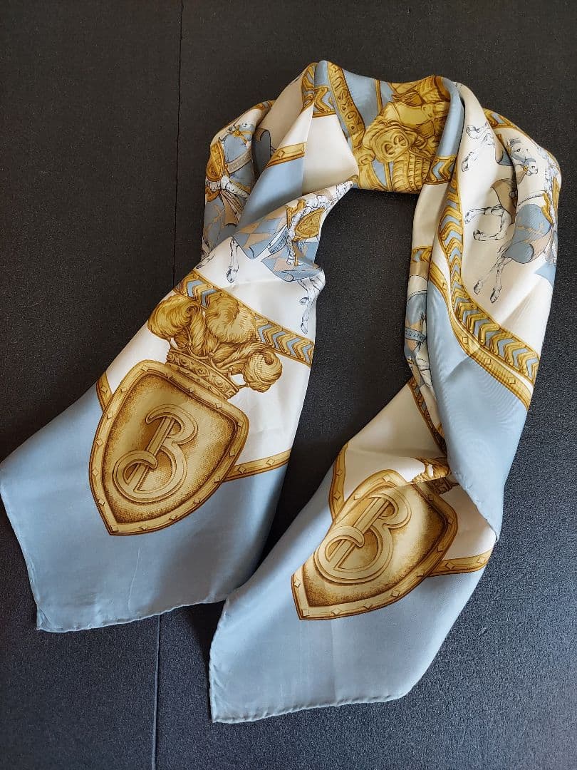 BURBERRY シルクスカーフ 馬と騎士 ブルー 水色 タグ付 イタリア 美品