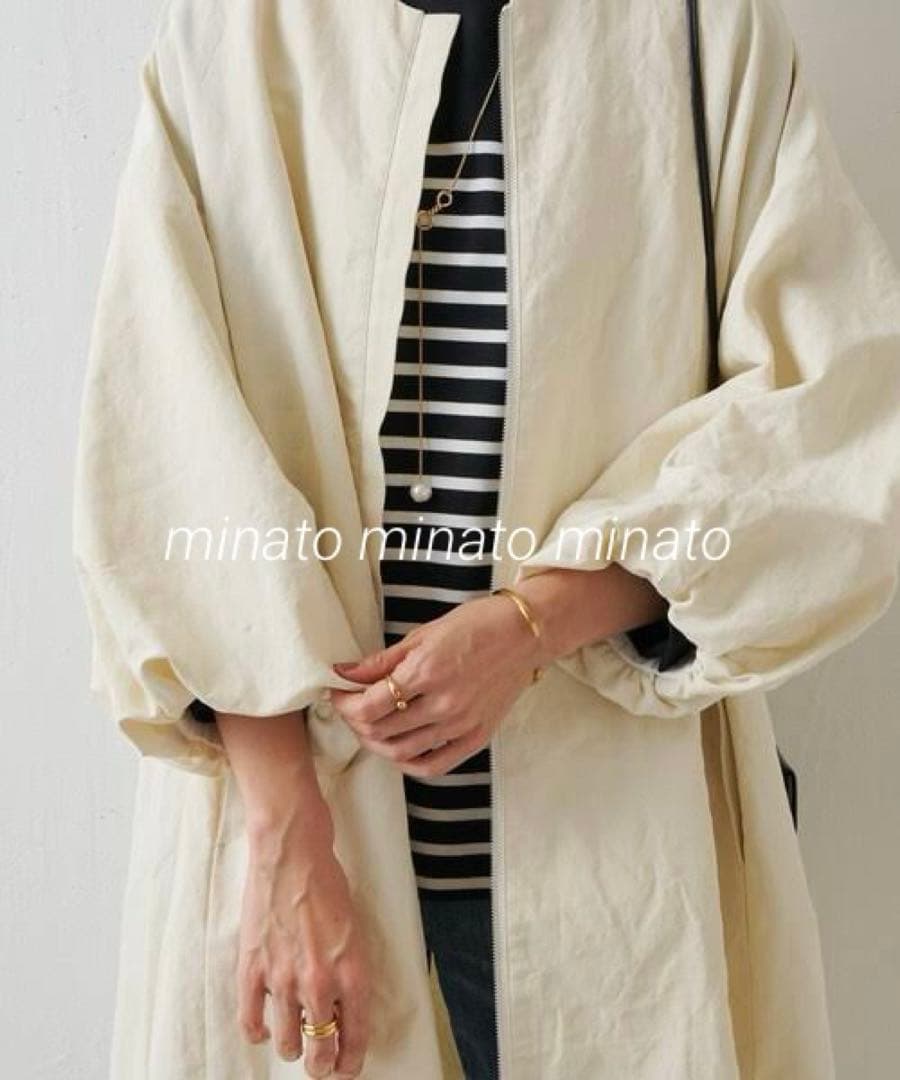 はるちゃんまま 新品タグ付 ビアズリー リネンポリバルーン袖コート