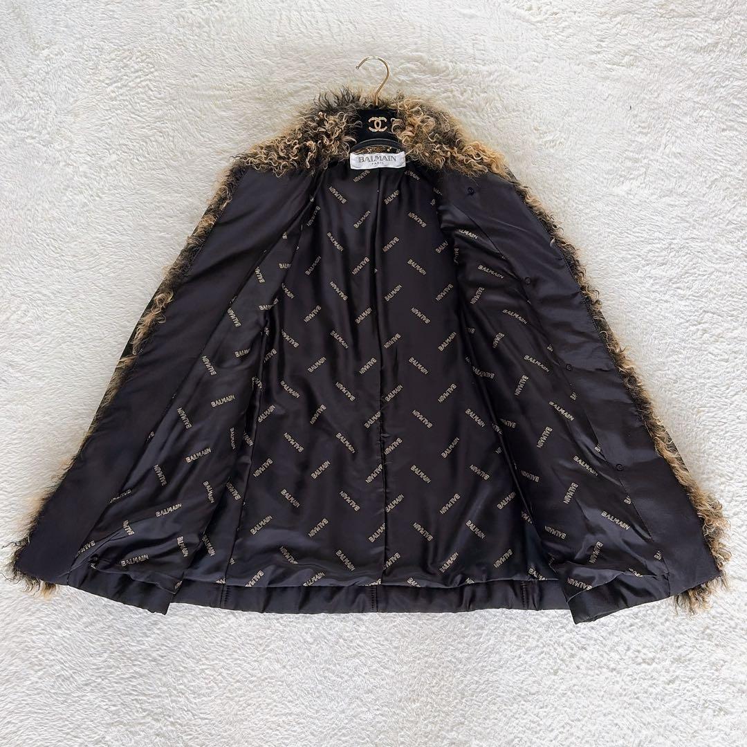 美品✨【バルマン】チベットラムファー シルク100% 中綿コート ブラック 38