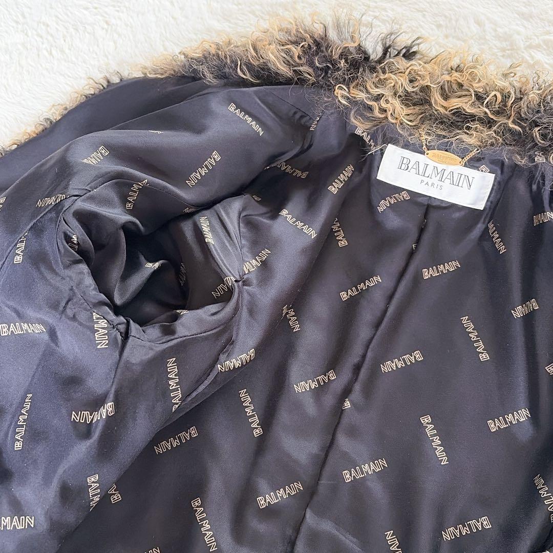 美品✨【バルマン】チベットラムファー シルク100% 中綿コート ブラック 38