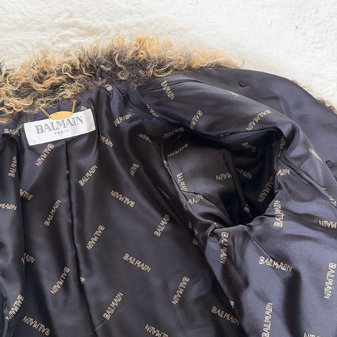 美品✨【バルマン】チベットラムファー シルク100% 中綿コート ブラック 38