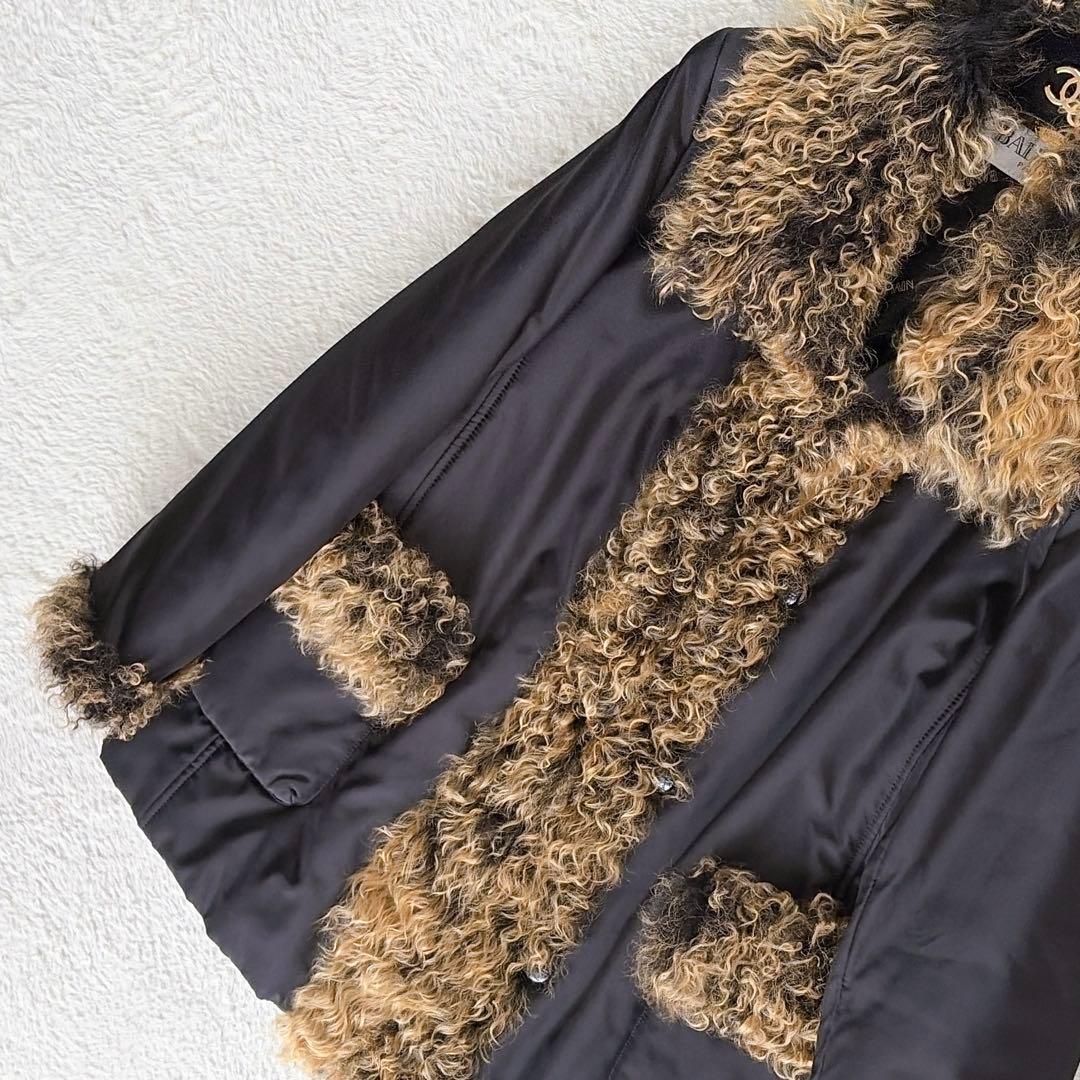 美品✨【バルマン】チベットラムファー シルク100% 中綿コート ブラック 38