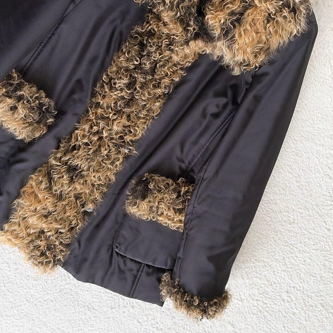 美品✨【バルマン】チベットラムファー シルク100% 中綿コート ブラック 38