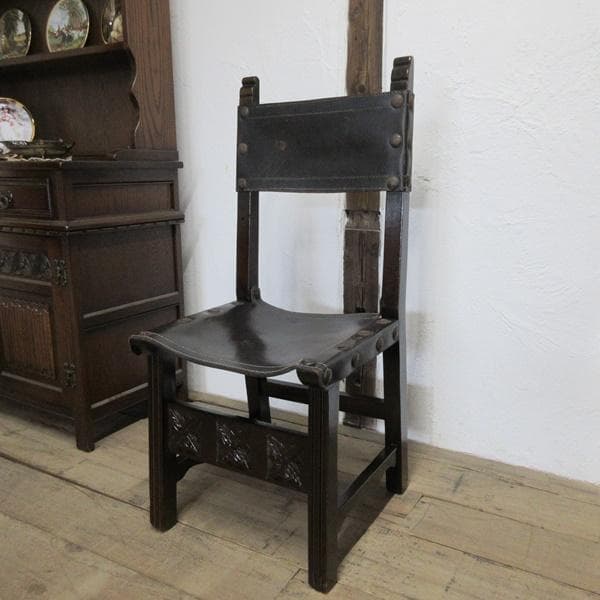 イギリス アンティーク 家具 ホールチェア リアルレザー 椅子 イス 4771d