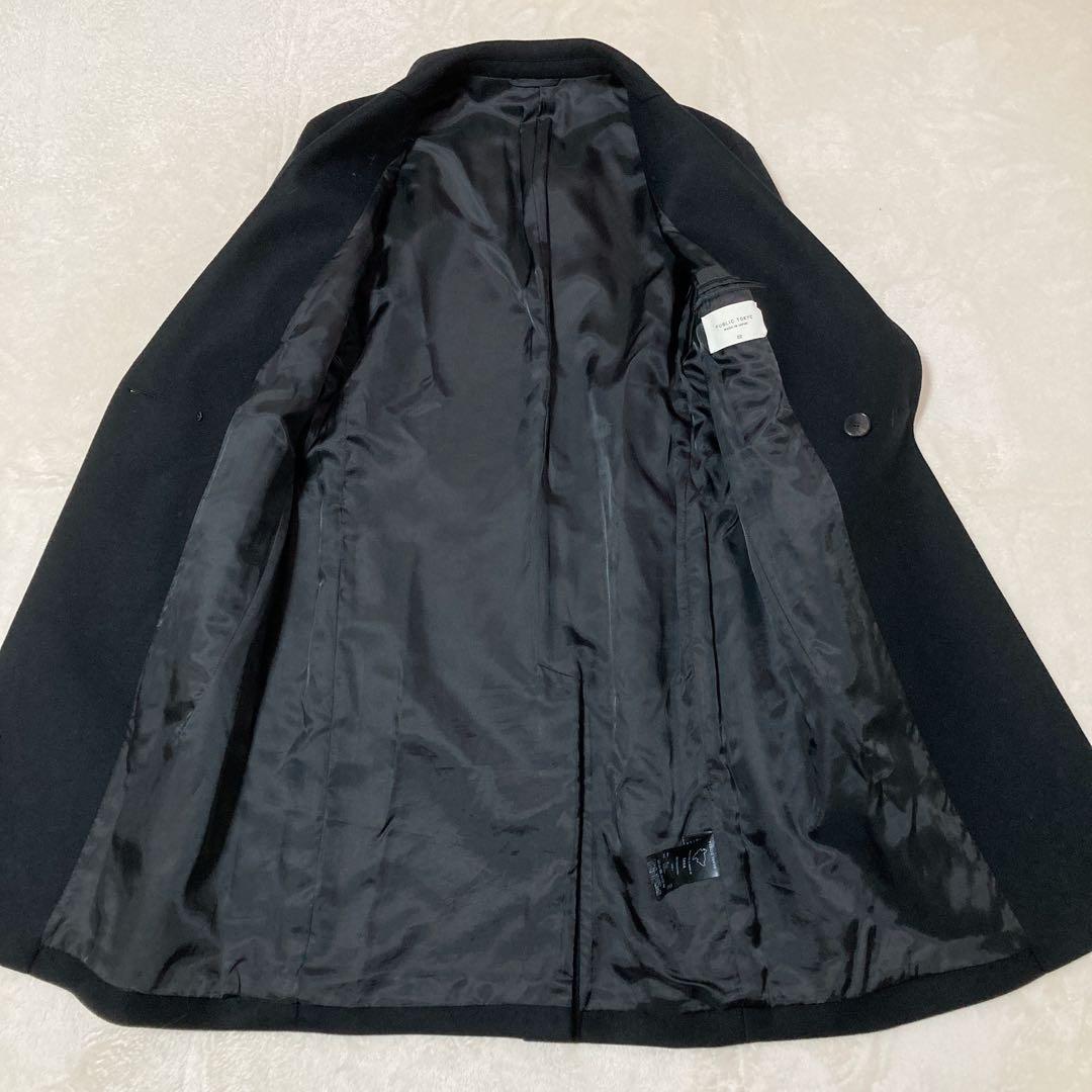 【美品】PUBLIC TOKYO メルトン ダブル チェスターコート ウール 黒