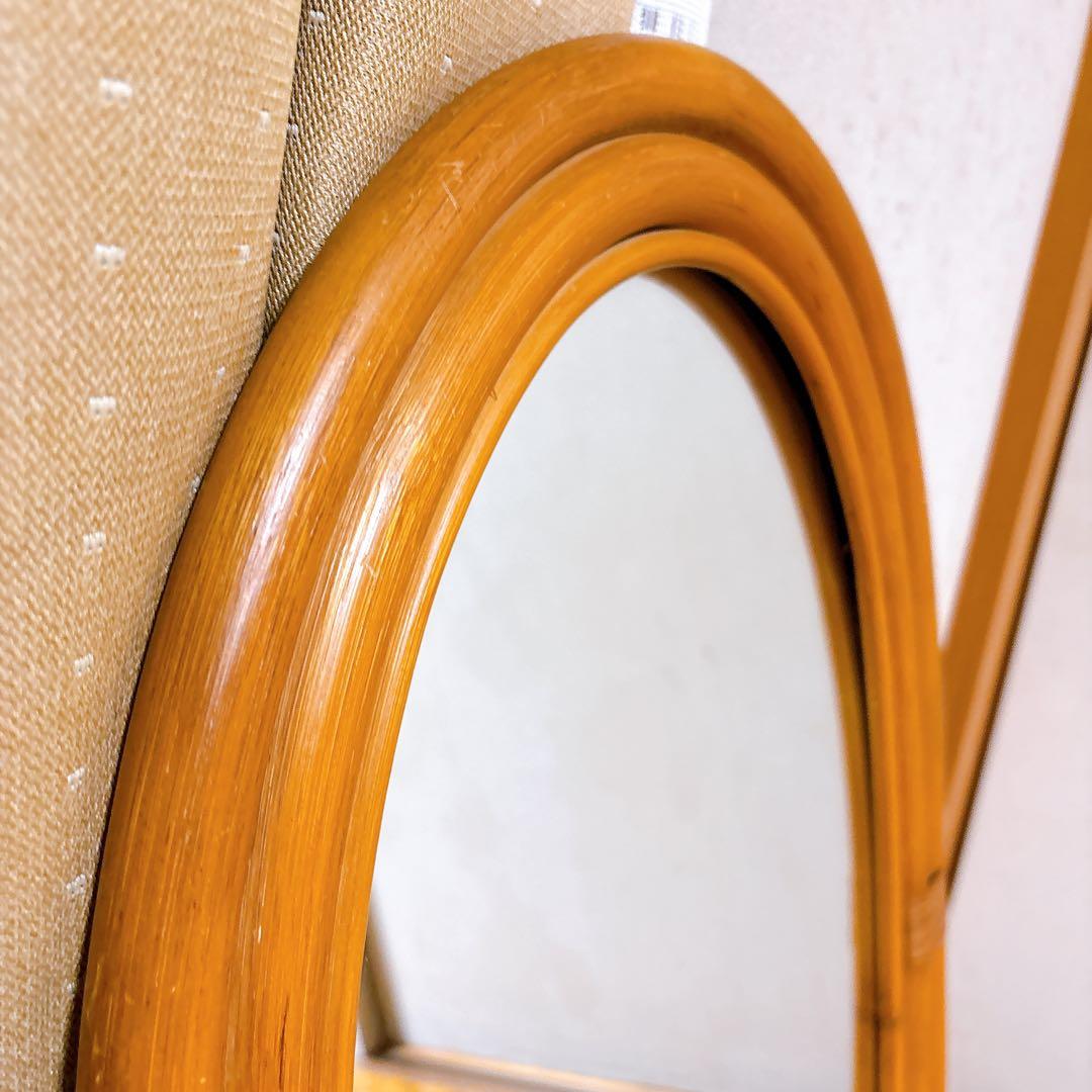 希少　ヴィンテージ　ラタン　オーバル　ウォールミラー 壁掛け鏡 鏡　楕円