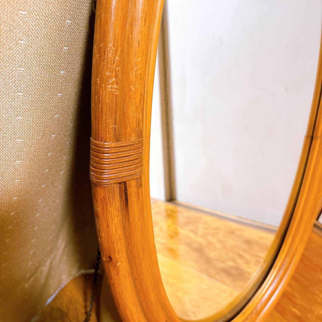 希少　ヴィンテージ　ラタン　オーバル　ウォールミラー 壁掛け鏡 鏡　楕円