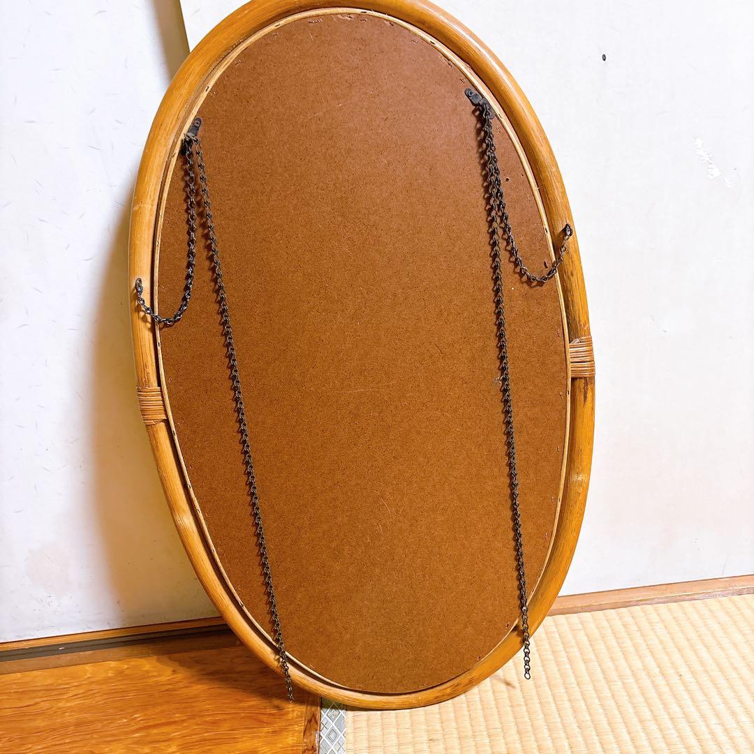 希少　ヴィンテージ　ラタン　オーバル　ウォールミラー 壁掛け鏡 鏡　楕円