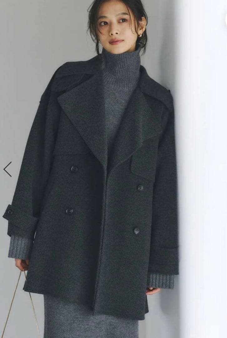 anuans リバーウールミドルトレンチコート チャコールグレー