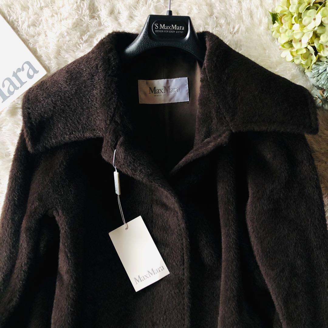 希少42✨未使用 マックスマーラ アルパカコート 女優襟 白タグ ブラウン