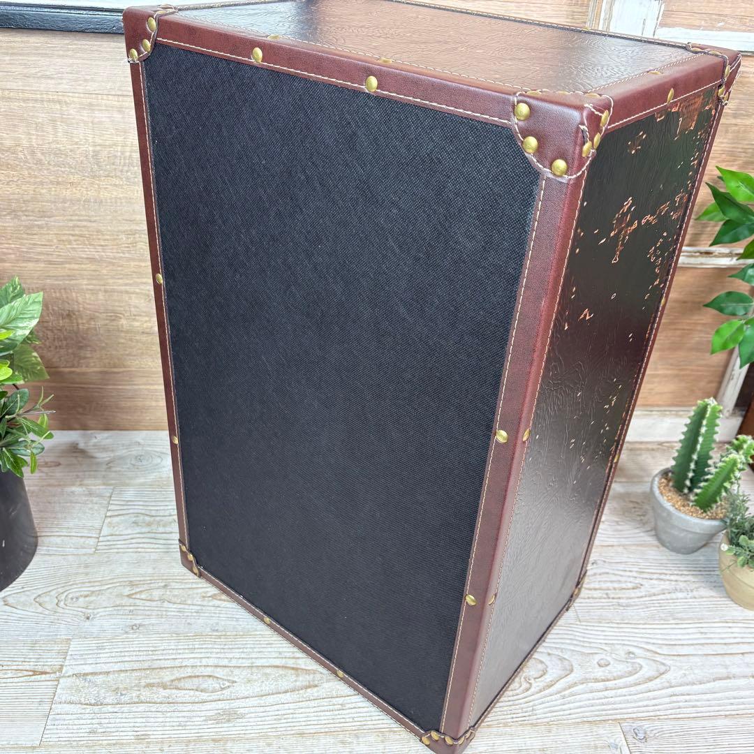 アンティーク調レザートランクチェスト三段（41㎝×63㎝）洋タンス木製飾り棚