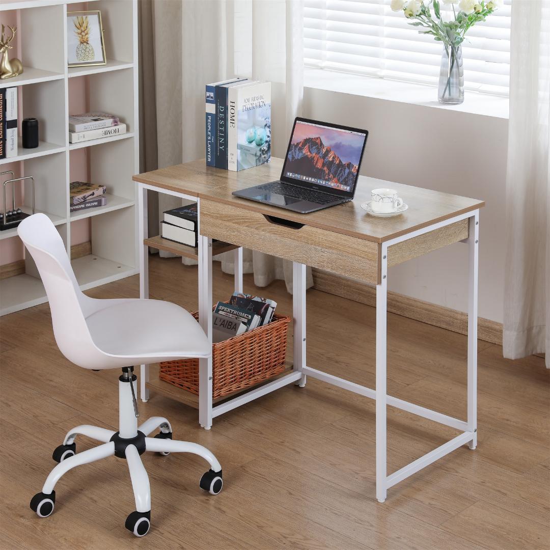 【ナチュラル】パソコンデスク 一体分割両用 引き出し付き　収納ラック付き 木製