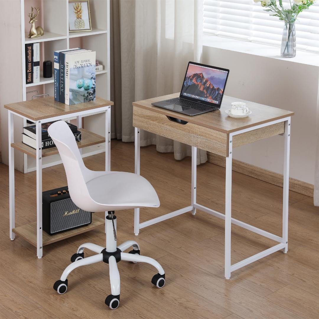 【ナチュラル】パソコンデスク 一体分割両用 引き出し付き　収納ラック付き 木製