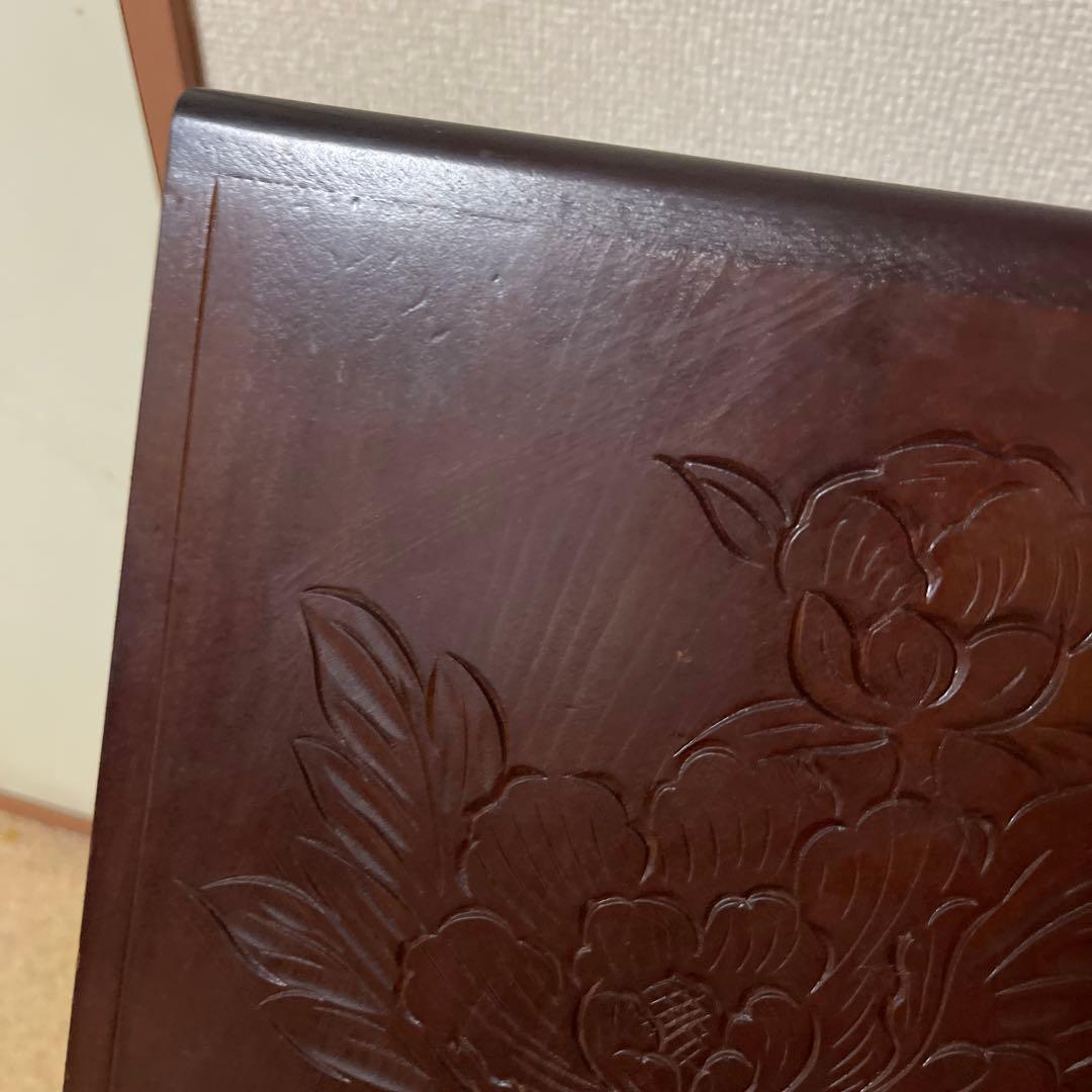 日光彫？軽井沢彫？　木製花柄彫刻箪笥　3段引き出し　家具　アンテーク