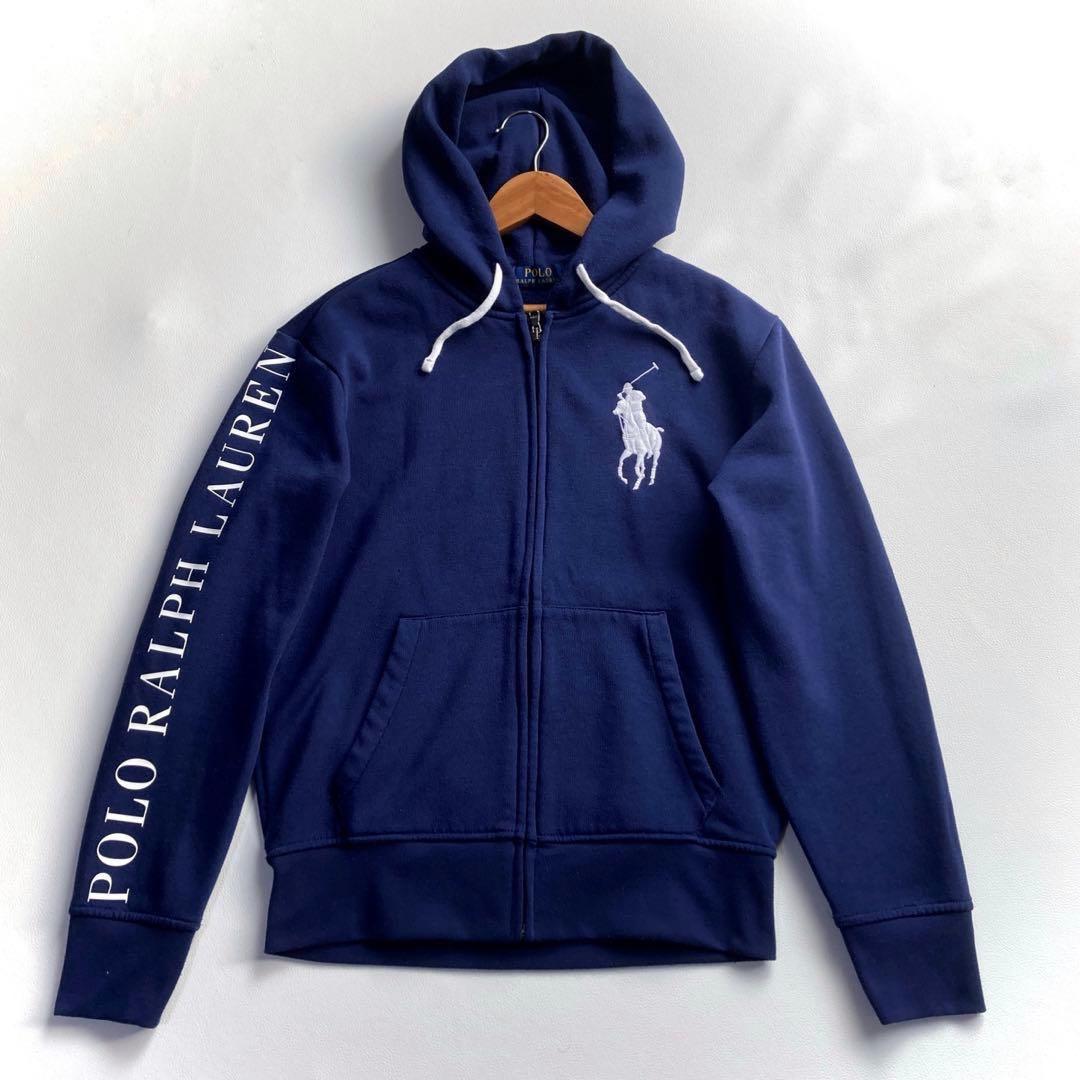 極美品 ポロラルフローレン ジップパーカー ビッグポニー刺繍 ロゴ ネイビー