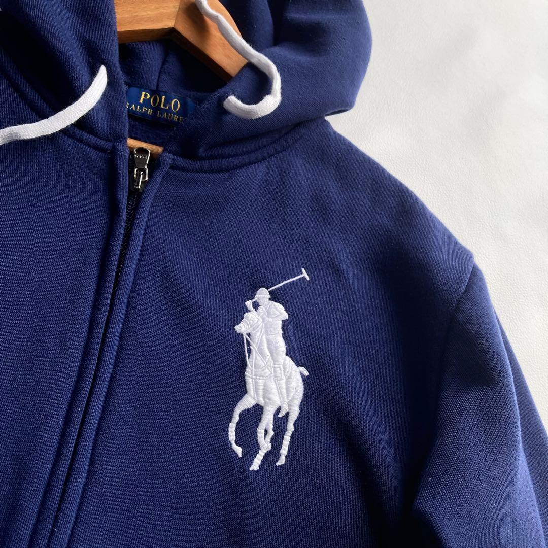 極美品 ポロラルフローレン ジップパーカー ビッグポニー刺繍 ロゴ ネイビー