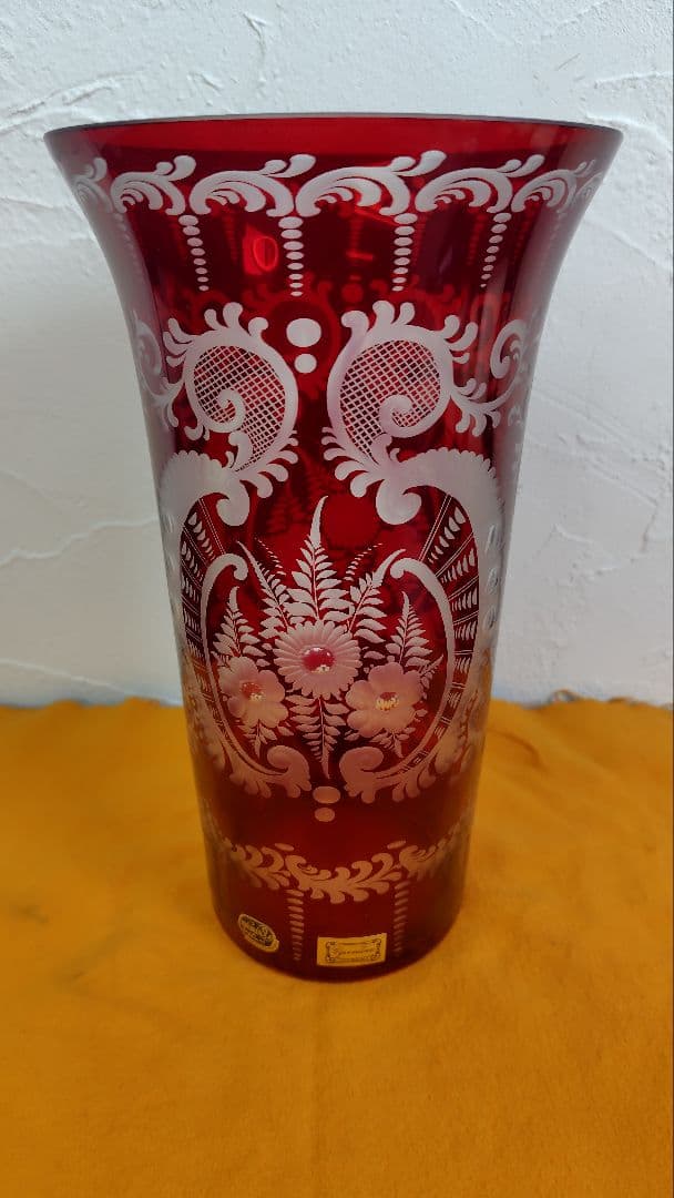 【極美品】ボヘミアガラス エーゲルマン 花瓶 26cm ルビーレッド チェコ製