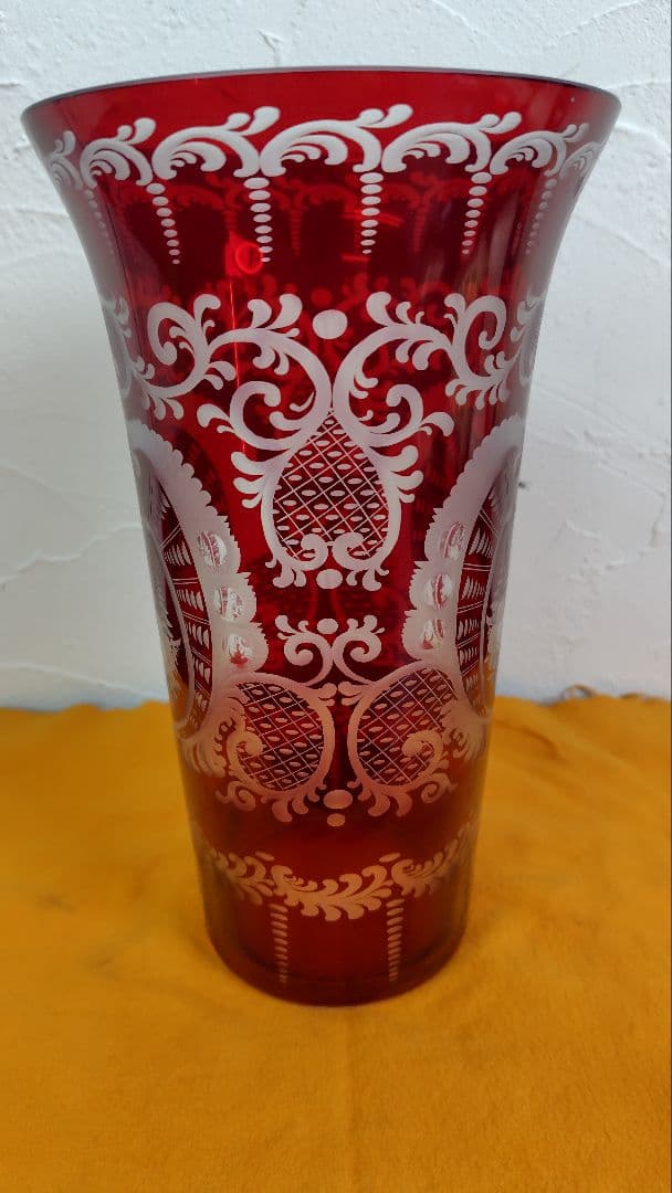 【極美品】ボヘミアガラス エーゲルマン 花瓶 26cm ルビーレッド チェコ製