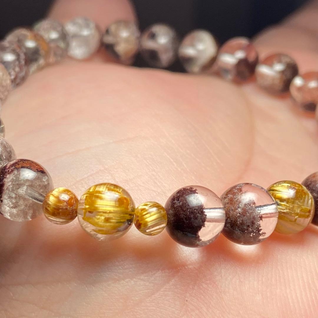 極上　ガーデン＆キャッツアイタイチンルチルクォーツ　ブレス