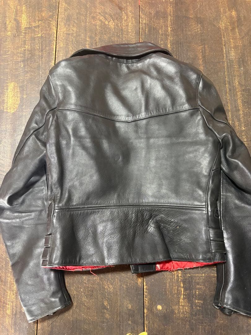 旧タグ666ブラック レザーダブルライダースジャケット 32