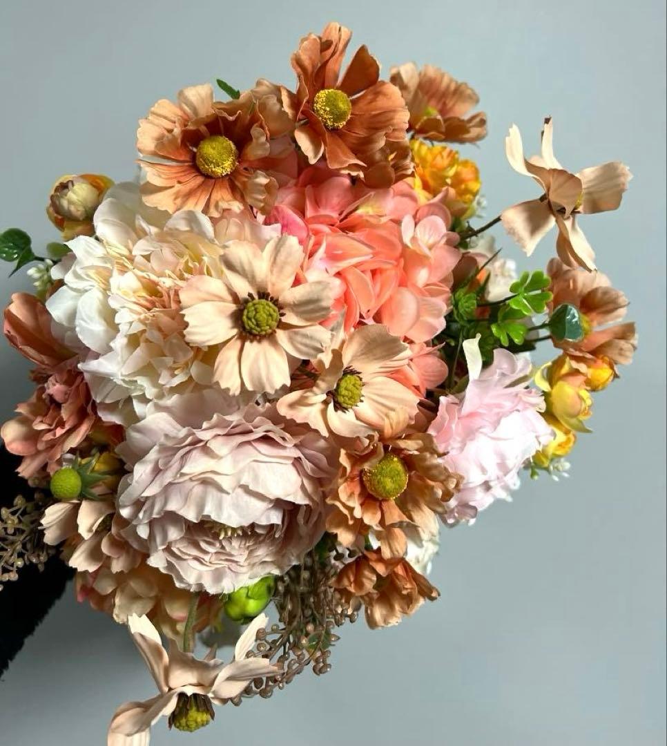 ウエディングブーケ　造花　ピンク オレンジ ベージュ