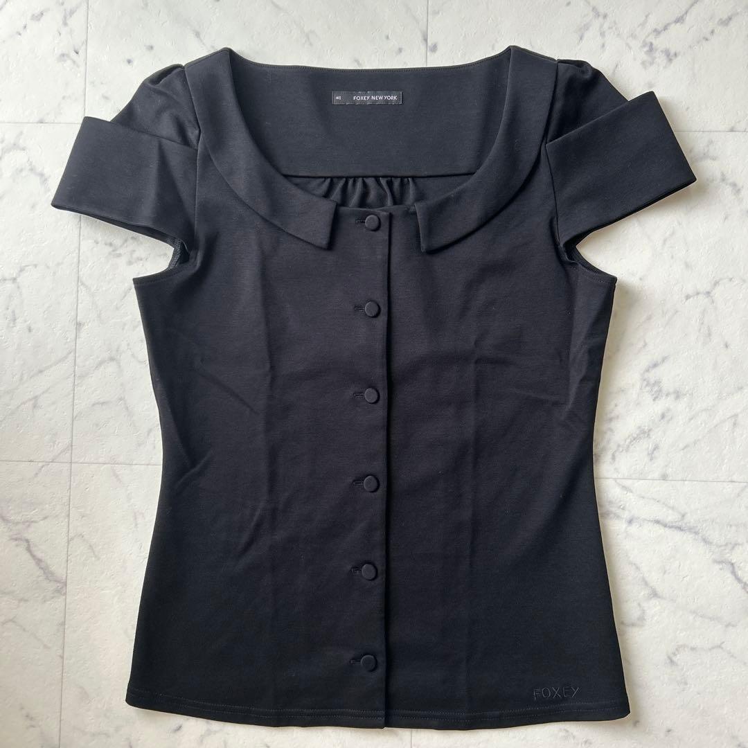 美品 FOXEY NEW YORK ストレッチ ブラウス　40 黒　洗える