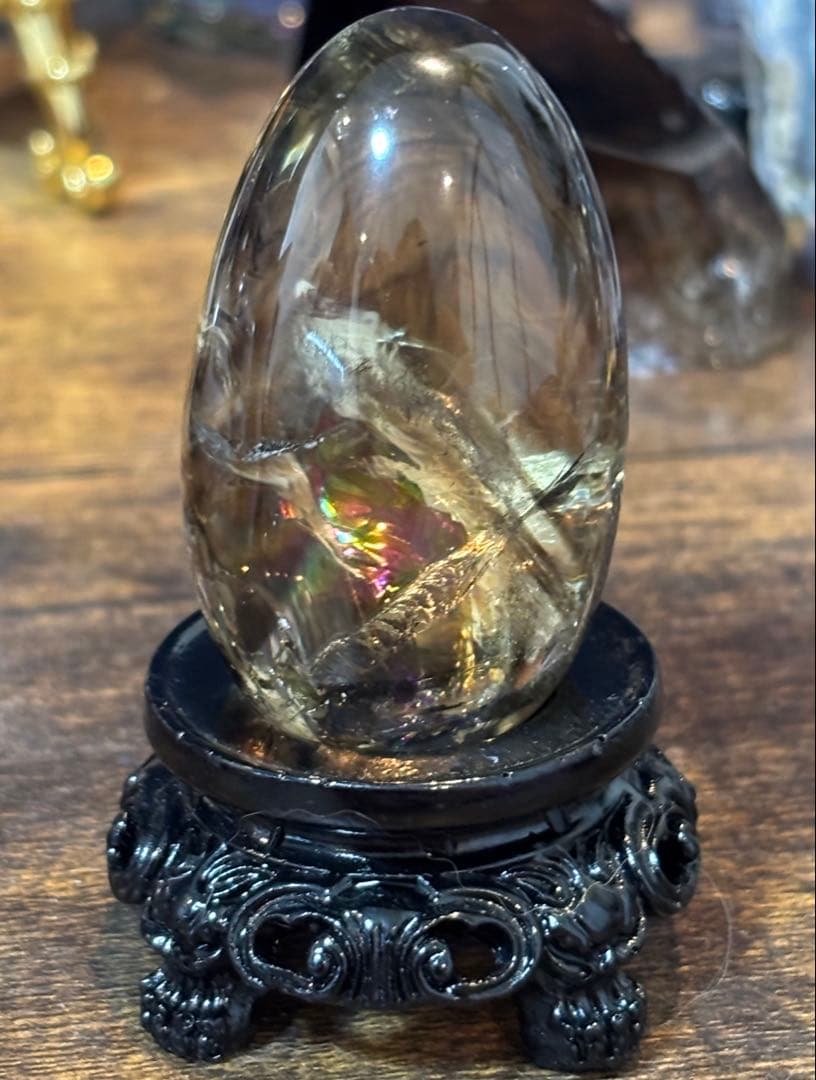 虹&ファントム入りスモーキークォーツ＊たまご型＊パワーストーン天然石