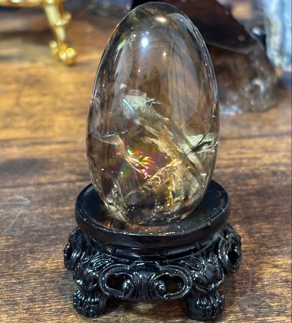 虹&ファントム入りスモーキークォーツ＊たまご型＊パワーストーン天然石