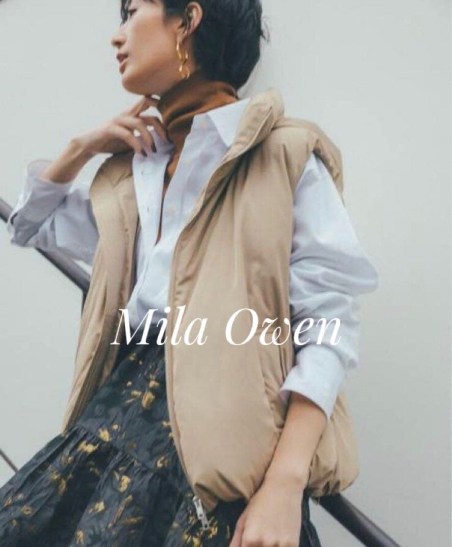 Mila Owenフード付きパテッドフレンチダウンベスト ベージュ