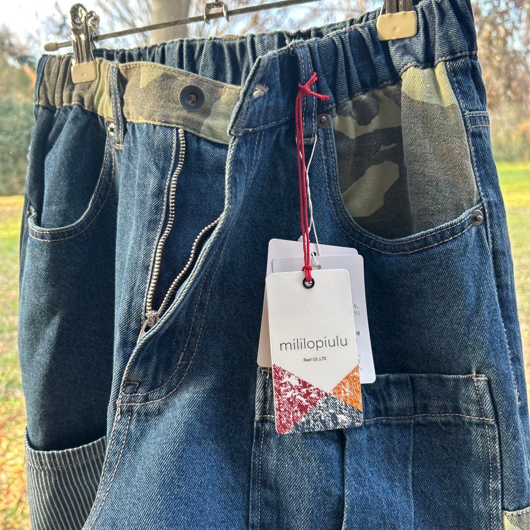 りーサン デニム×迷彩柄 パッチワークパンツ